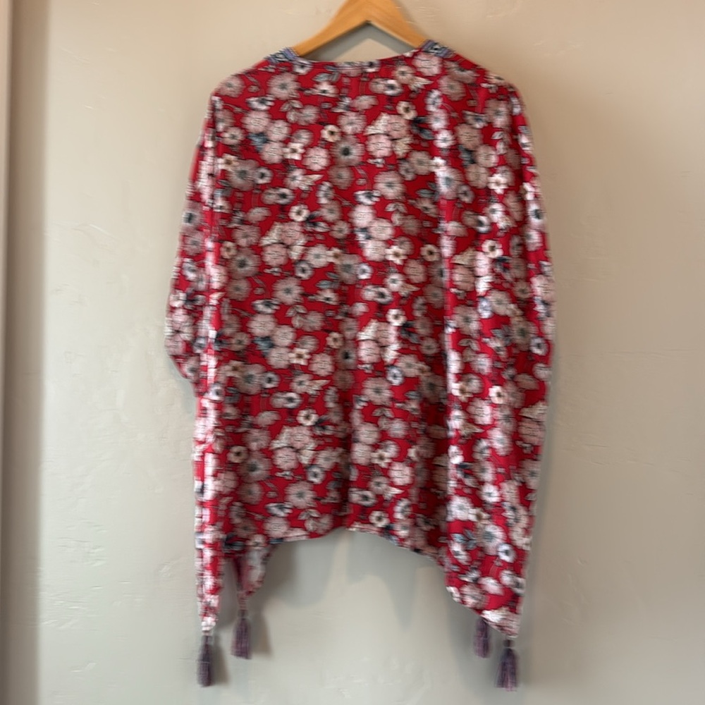 Knox Rose Women's red floral kimono with tassels size xs/s - Picture 4 of 5